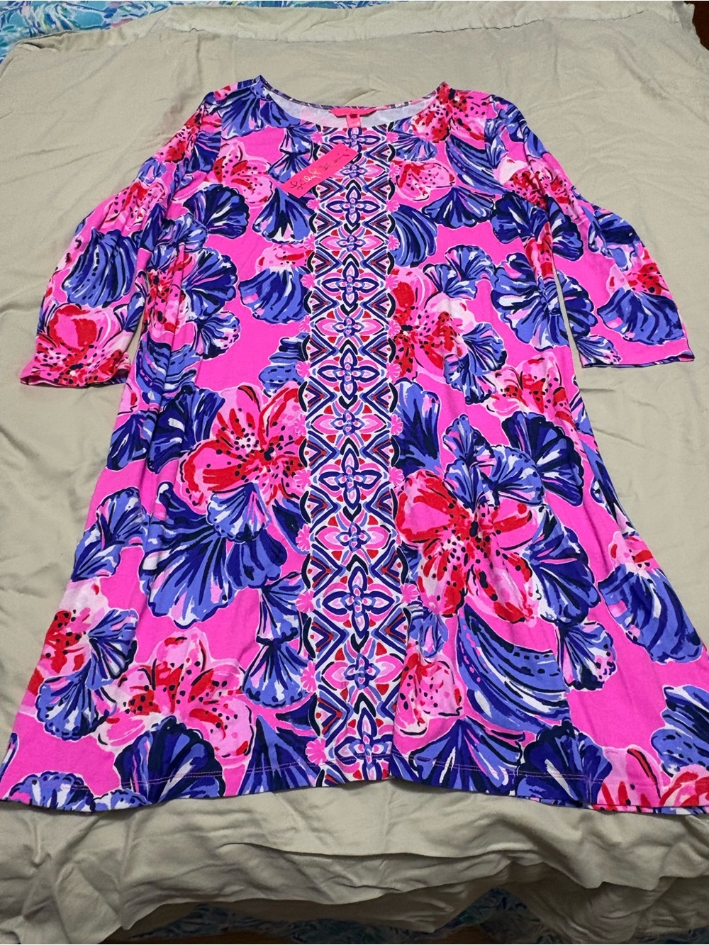 Lilly Pulitzer Pink Floral top with Blue Accent